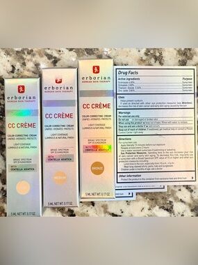 🆕 Erborian CC Cream, Color Correcting, Tone-Evening Korean Skincare. (3) pack 🩷